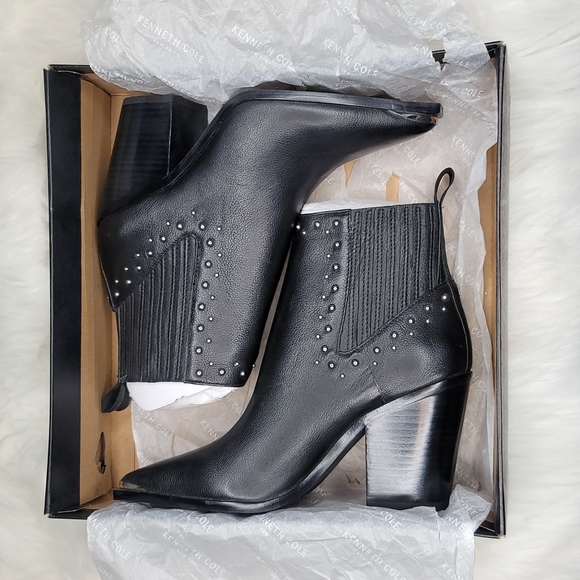 Kenneth Cole New York West Side Bootie Silver Studs RB Black Leather Boots - Picture 6 of 16